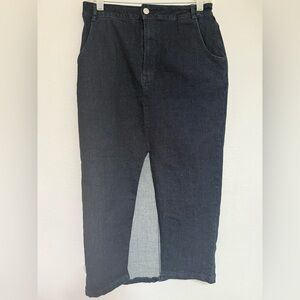 Women’s Dark Wash Straight Denim Skirt with Front Slit